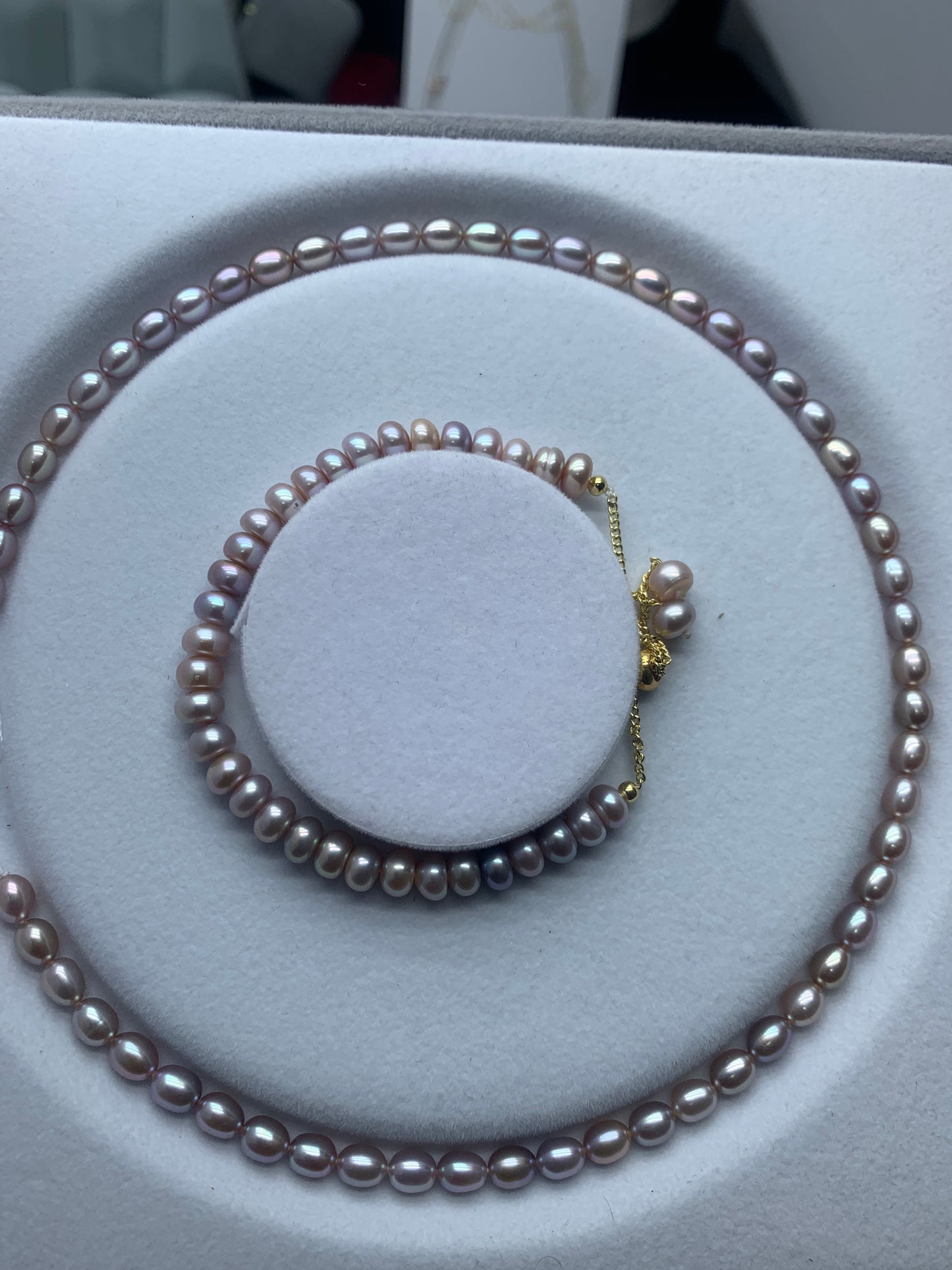 S925 Necklace + Bracelet SET Natural Freshwater Pearl ( White, Purple, Rainbow )