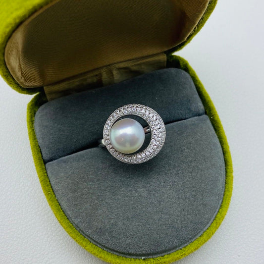 【09】S 925 Ring Set  ( Pearl Size : 8 mm  )