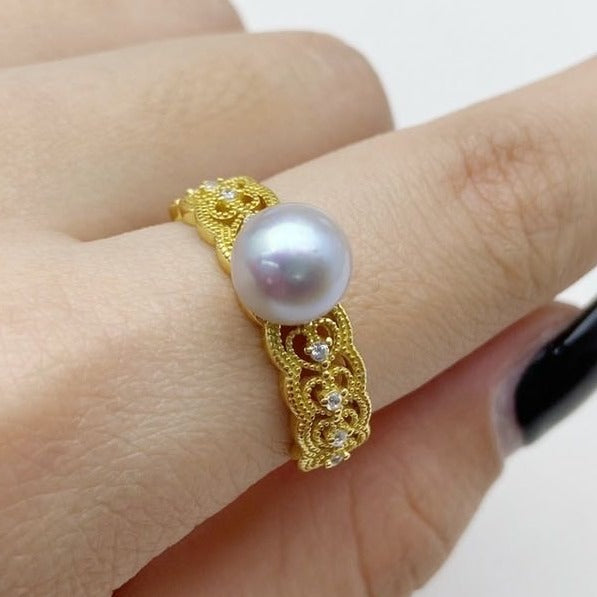 【11】S 925 Ring Set  ( Pearl Size : 8-9 mm  )