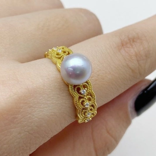 【11】S 925 Ring Set  ( Pearl Size : 8-9 mm  )