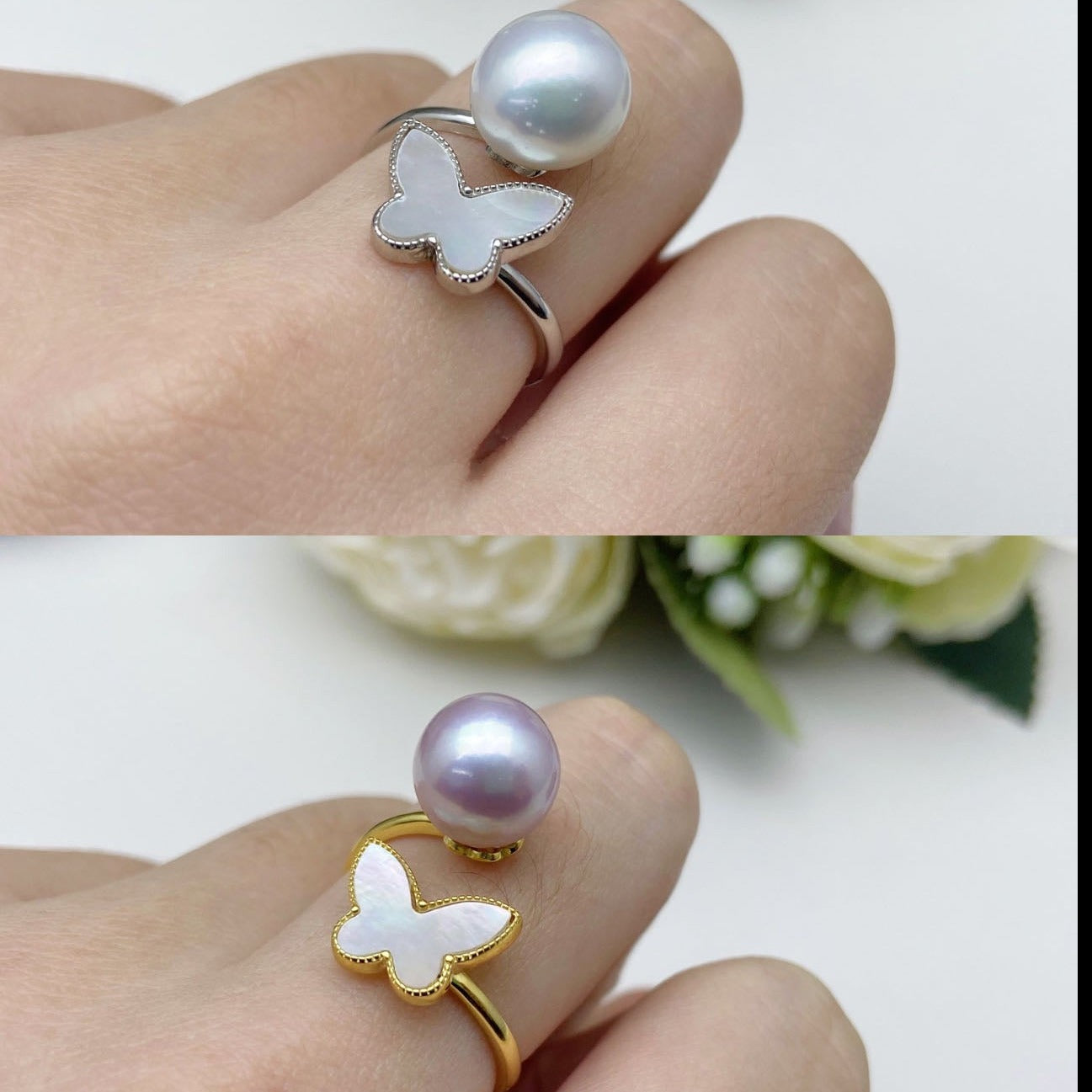 【19】S 925 Ring Set  ( Pearl Size : 10 mm  )
